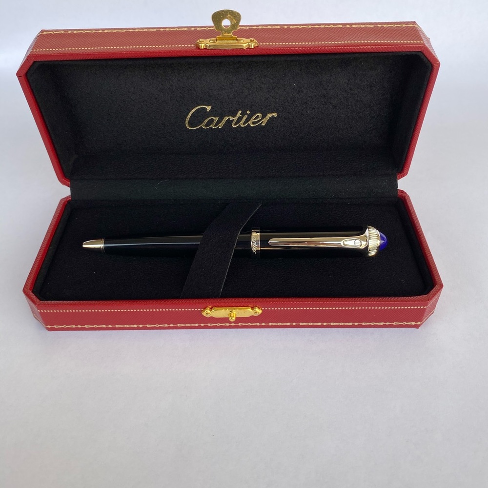 Used Cartier Ballpoint Pen Black Silver Coated
